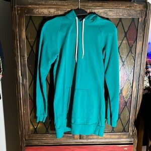 Turquoise California fleece by American Apparel long sleeve hooded sweatshirt.